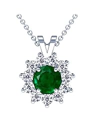 18K White Gold Round Cut Emerald And Round Diamond Pendant (GIA Certificate)