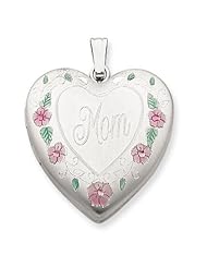 Genuine .925 Sterling Silver 24mm Enameled, D/C Mom Heart Locket. 100% Satisfaction Guaranteed.
