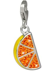 SilberDream Glitter Charm orange slice with orange Czech crystals 925 Sterling Silver Charms Pendant with Lobster Clasp for Charms Bracelet, Necklace or Earring GSC511O