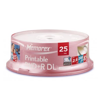 Memorex MRX DVD+R DL Rohlinge Printable 8,5GB 2.4X 25PK Cakebox