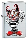 Zippo Lighter - Jester Skeleton Skull Halloween Ax Logo Brushed Chrome
