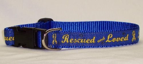 Dog Collar - Rescued and Loved Blue Dog Collar - Large - Made in the USA