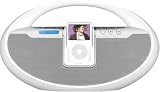 iLive IBCD2817DP Portable CD Player and AM/FM Stereo Radio Boombox with iPod Docking System with Remote Control in White