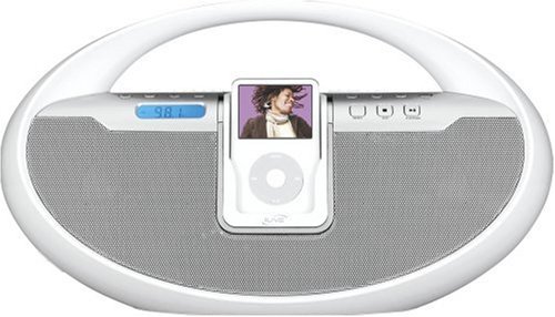 iLive IBCD2817DP Portable CD Player and AM/FM Stereo Radio Boombox with iPod Docking System with Remote Control in White