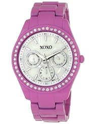 XOXO Womens XO5303A Rhinestone Accent Fuchsia Enamel Bracelet Watch