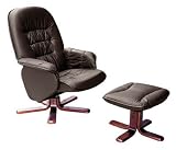 Brown Leather Swivel Lounge Chair and Stool