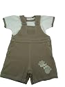 Bright Bots Puppy Story Light Brown Paw Print Baby Boy Dungaree Set 3/6 months