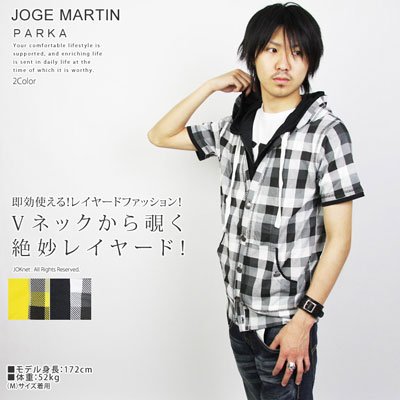 (ジョージ・マーティン)JOGE MARTIN チェック柄半袖カーデパーカー