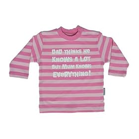 Striped long sleeve fuchsia/pink 6-12 months 'Dad thinks he knows a lot but mum knows everything' tee top
