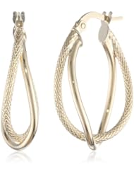 Duragold 14k Yellow Gold Polished Textured Overlapped Oval Hoop Earrings