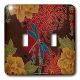 Lee Hiller Designs General Themes - Far East Blue Dragonfly on Red - Light Switch Covers - double toggle switch