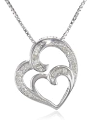 Sterling Silver 1/5 cttw Diamond Double Open Heart Pendant Necklace, 18"