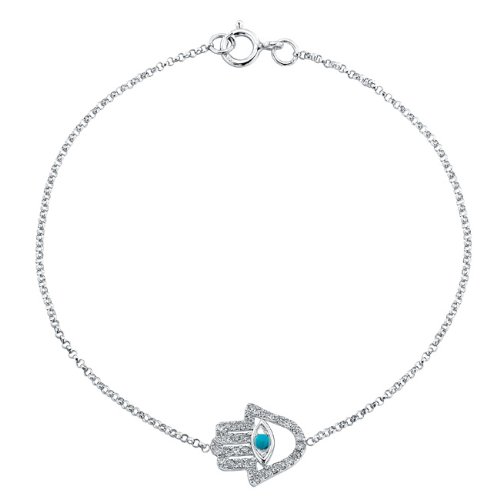 14k White Gold Diamond and Turquoise Hamsa Bracelet (1/5cttw, JK, I2-I3), 7