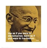 Gandhi Live Learn Quote Art Print Poster - 16x16 Decorative Art Poster Print, 16x16