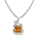 18k White Gold Clover Shaped Citrine and Diamond Pendant with Chain