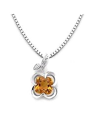 14k White Gold Clover Shaped Citrine and Diamond Pendant with Chain