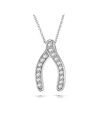 Bling Jewelry Sterling Silver Cubic Zirconia Wishbone Necklace 16in