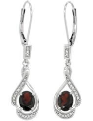 14K White Gold Natural Garnet Lever Back Earrings, 1 7/16 inch long