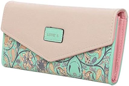 Yanjing Womens Envelope Leather Wallet Button Clutch Purse Long Handbag Zip Bag