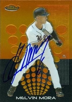 Melvin Mora Autographed/Hand Signed Baseball Card (Baltimore Orioles) 2004 Topps Finest #92