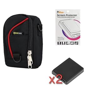 EveCase Large Digital Camera Pouch Nylon Case + 2x BCJ13 Lithium-Ion Battery + LCD Screen Protector for Panasonic DMC-LX7, DMC-LX7K, DMC-LX5, DMC-LX5K Digital Camera