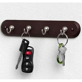 WALNUT wooden 4 HOOK wall KEY Rack HOLDER Hanger