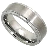 Tungsten Carbide 8 mm (5/16 in.) Comfort Fit Flat Wedding Band Ring Brushed Finish, Grooved Edges