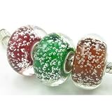 Warm Cranberry, Holly Green, and Cinnamon Bubble Murano Glass Beads Set with Solid Sterling Silver Single Core Stamped 925 Fit Pandora Biagi Chamilia Troll Bracelets