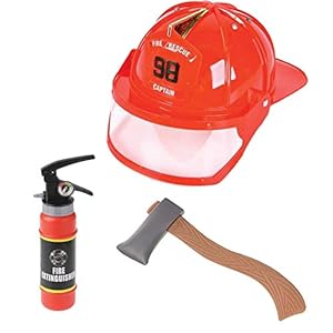 Child Fire Fighter Dress Up Hat - Toy Extinguisher - 23inch Toy Axe (set of 3)