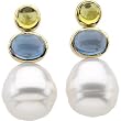 14K Yellow Gold Paspaley South Sea Cultured Pearl, Peridot and Blue Topaz Earrings