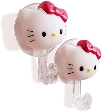 CangWu 2 Pair Cartoon Hello Kitty Kitchen Kitchen Sucker Vacuum Suction Cups Hooks Holder Wall Hangers for Home Shower Bathroom Work Travel Color Random