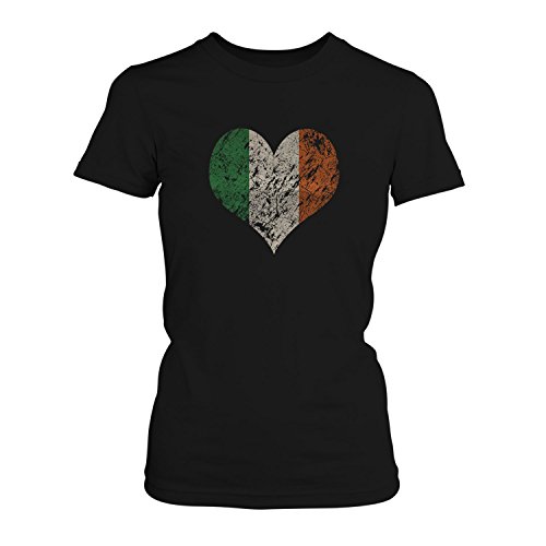 EM 2016 I Love Ireland – Damen T-Shirt von Fashionalarm | Shirt für Fußball Fans | Print im Vintage Destroyed Used Look | Europameisterschaft Europameister Trikot Herz Irland, Farbe:schwarz;Größe:XS