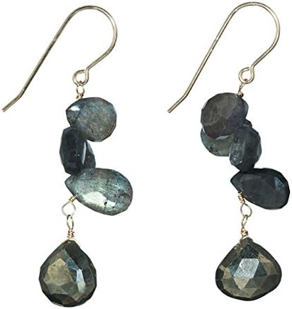 Grey Moonstone Dangle Earrings w Pyrite Drops on 14K Gold Filled French Earwire