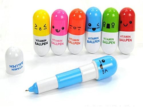 WGNA Cartoon Expression Retractable Pill Pen Vitamin Pen Ballpoint Pen a Pack of 20 pcs