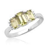 10k White Gold Octagonal Peridot and Round Diamonds Ring, Size 7
