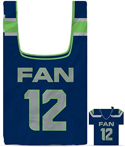 Seattle Fan 12 Reusable Grocery Bag with Jersey Style Storage Pouch