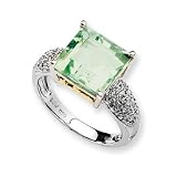 Sterling Silver & 14k Gold Green Amethyst and Diamond (Sizes 6-8)