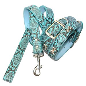Cobra Skin Pattern Chrome Bones Dog Collar & Lead Set - Large (14