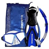 U.S. Divers Aqua Lung Sport KIDS Lanai LX Mask, Proflex II Jr. Fins, Hydroair II Jr. Snorkel & Mesh Pro Bag DELUXE Snorkel Gear