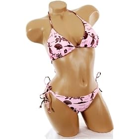Sexy Pink Hawaiian Tropical Print Bikini Slide Triangle Top Brazilian Cut Tie Side Bottom Swimsuit