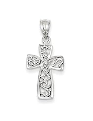 14k White Gold Filigree Latin Cross Pendant. Metal Wt- 1.12g