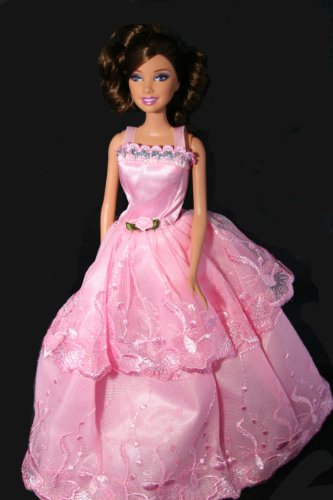 Pink Ruffled Barbie Sized Doll Wedding Dress