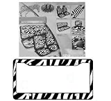 12-Piece Safari Animal Print Automotive Interior Gift Set - 2 Zebra Black and White Low Back Front Bucket Seat Covers with Separate Headrest Cover, 1 Zebra Black and White Steering Wheel Cover, 2 Zebra Black and White Shoulder Harness Pressure Relief Cover, 1 Zebra Black and White Bench Cover and 1 Zebra Black and White Plastic License Plate Frame