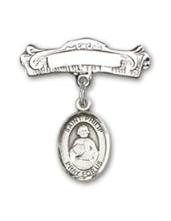 Sterling Silver Baby Badge with St. Philip the Apostle Charm and Arched Polished Badge Pin