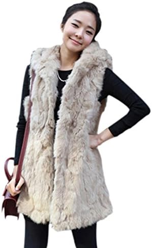 ROPALIA Women's Autumn & Winter Faux Fur Hoody Vest Sleeveless Long Coat