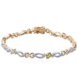 18k Yellow Gold Overlay Sterling Silver Multi-Gemstone and Diamond Bracelet, 7.25