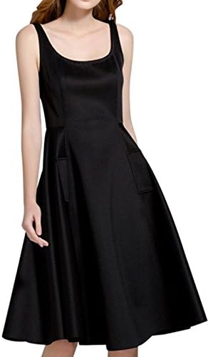 Women Sleeveless Ruched Waist Classy Scoop Neck Casual Cocktail Dress Black S