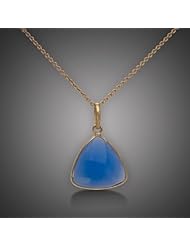 18K Yellow Gold Blue Chalcedony Trillion Pendant, 24"