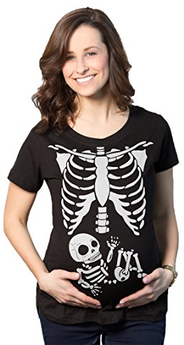 Maternity White Skeleton Rib Cage Halloween T-Shirt Funny Pregnancy Tee