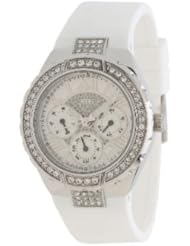 GUESS U0300L1 Womens White and Silver-Tone Sparkling Hi-Energy Mid-Size Watch
